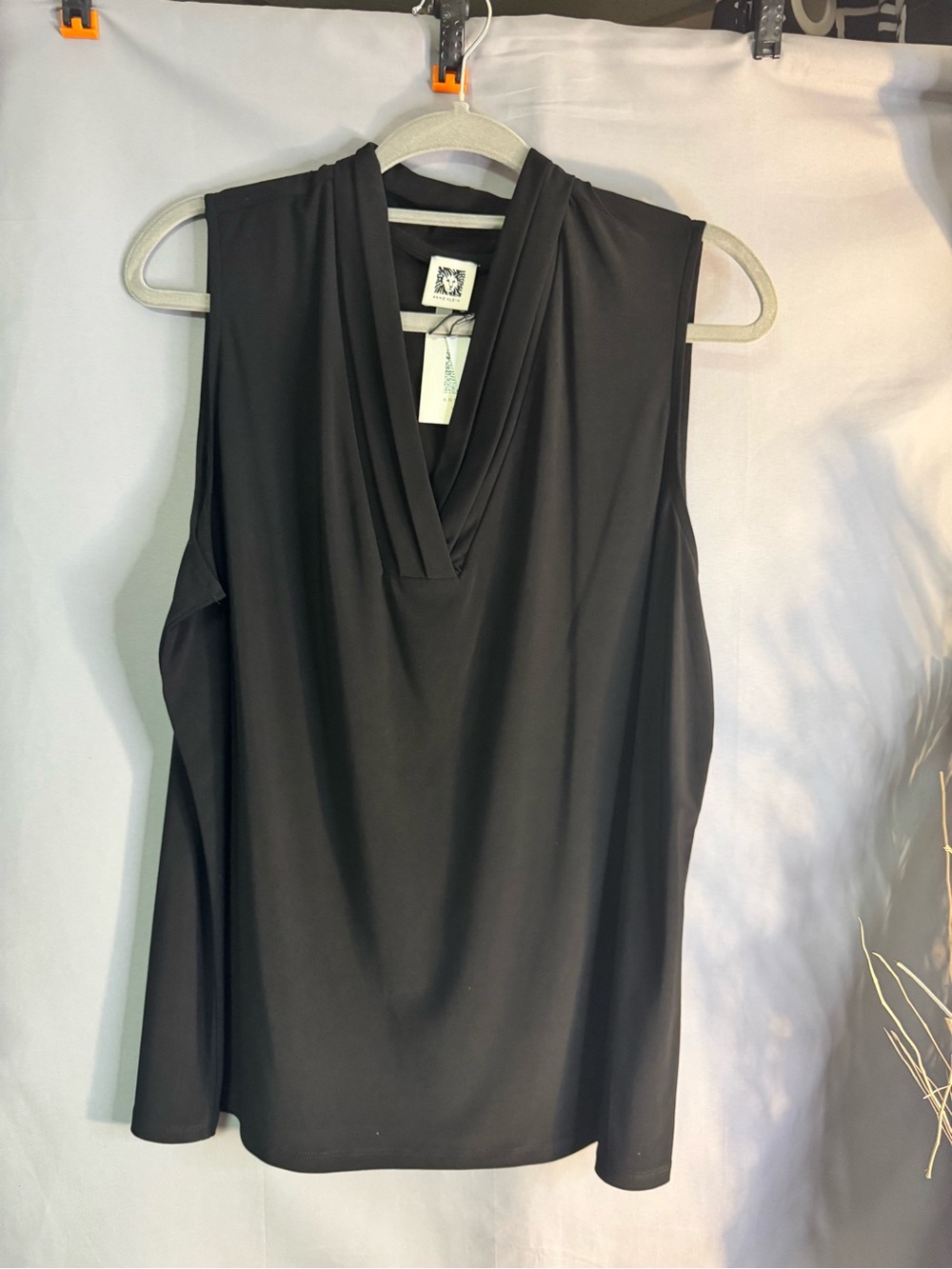 Anne Klein Sleeveless Black V-Neck Blouse